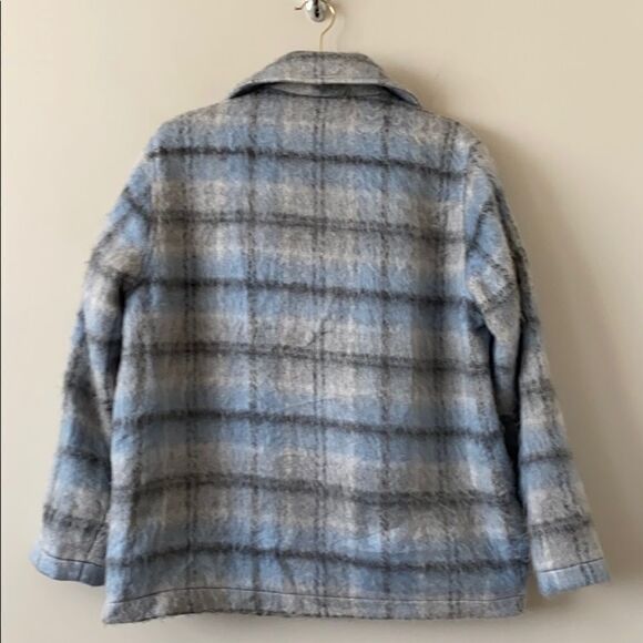 Topshop- Check Button Down Fuzzy Shacket - Picture 2 of 12